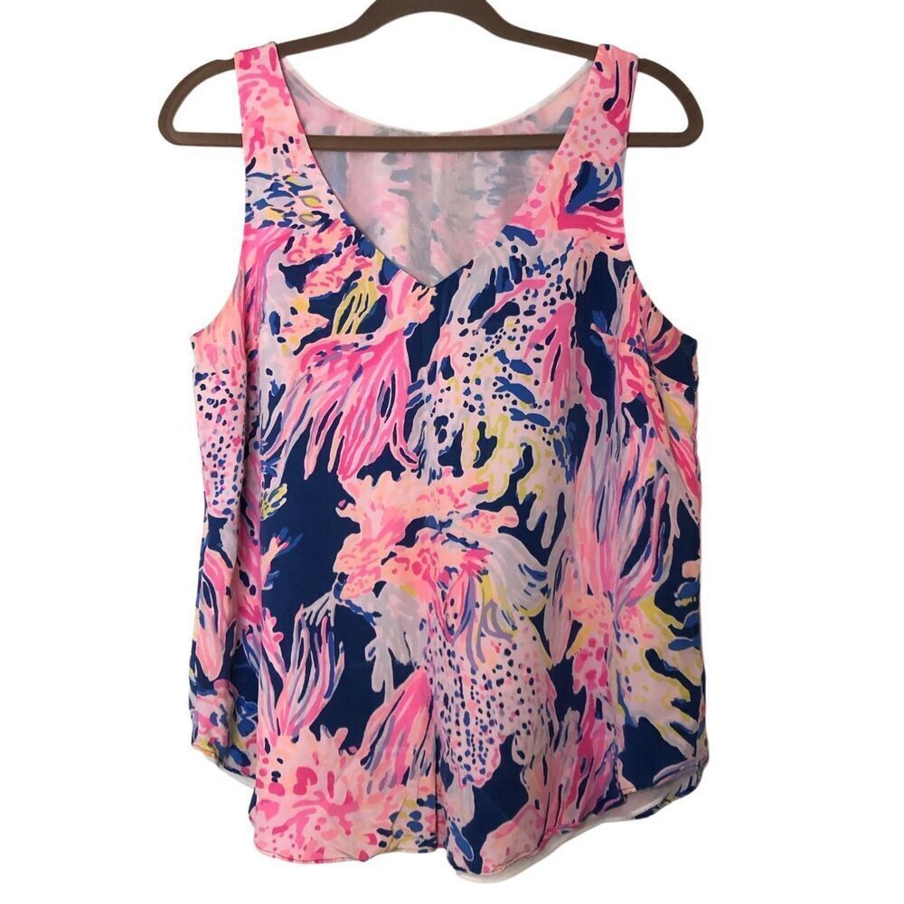 Lilly Pulitzer 100% silk Under the Ocean sleeveless blouse sz Small?